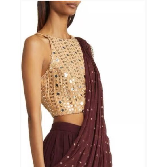 NWT Sani Tara Gold Mirror Embellished Halter Style Cropped Top Size XL *TOP ONLY - Picture 2 of 13
